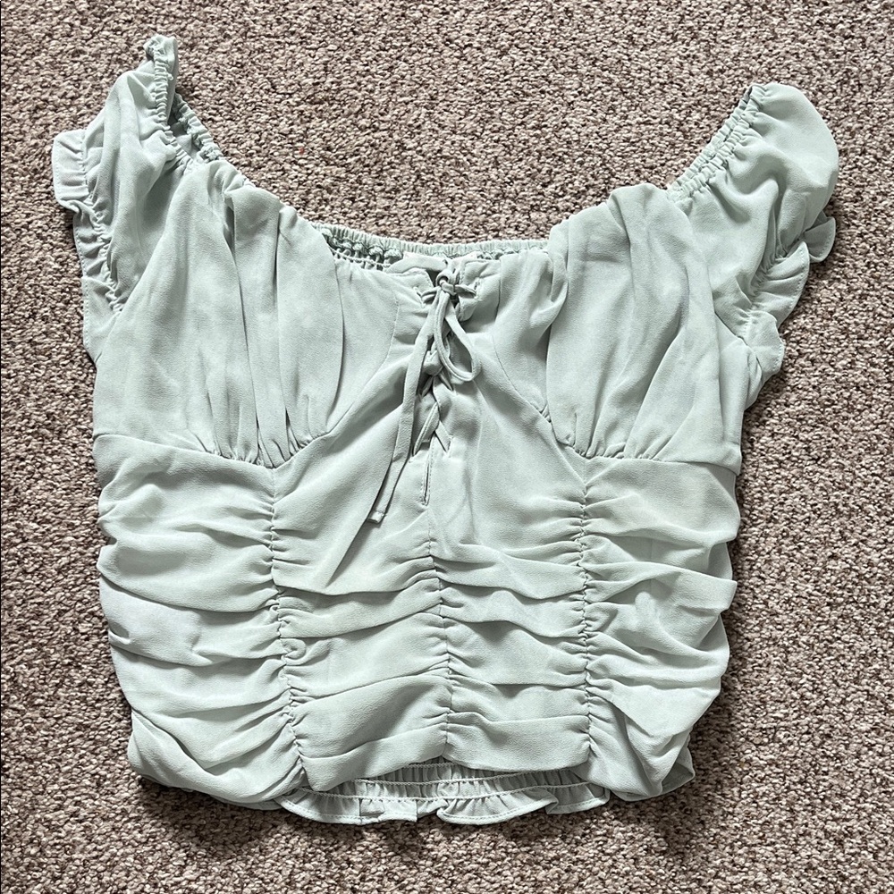 Active USA Ruched Off-Shoulder Blouse - Soft Green